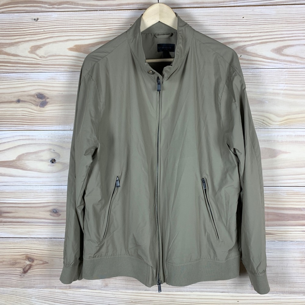 Magaschoni Man Bomber Jacket Mens L Tan Khaki Full Zip Lightweight Packable Coat